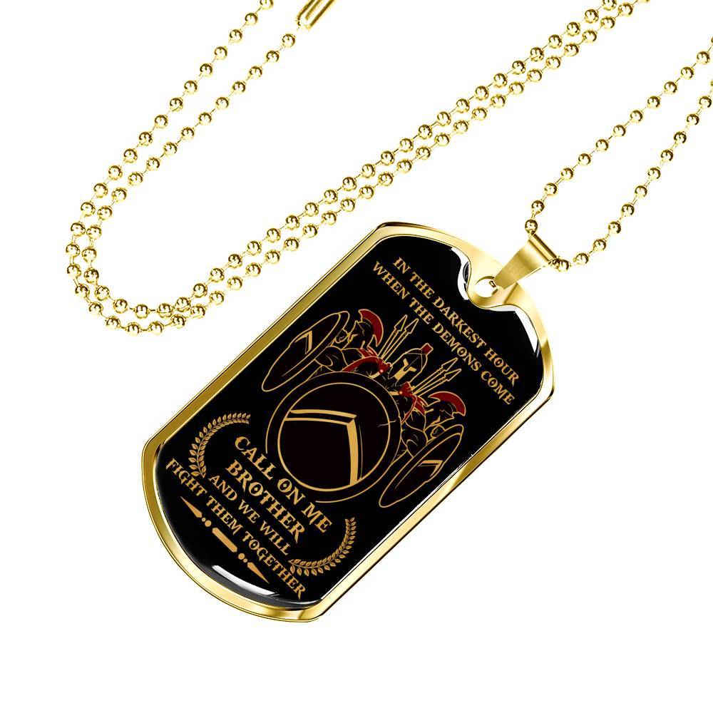 spartan military chain (gold) dog tag call on me brother