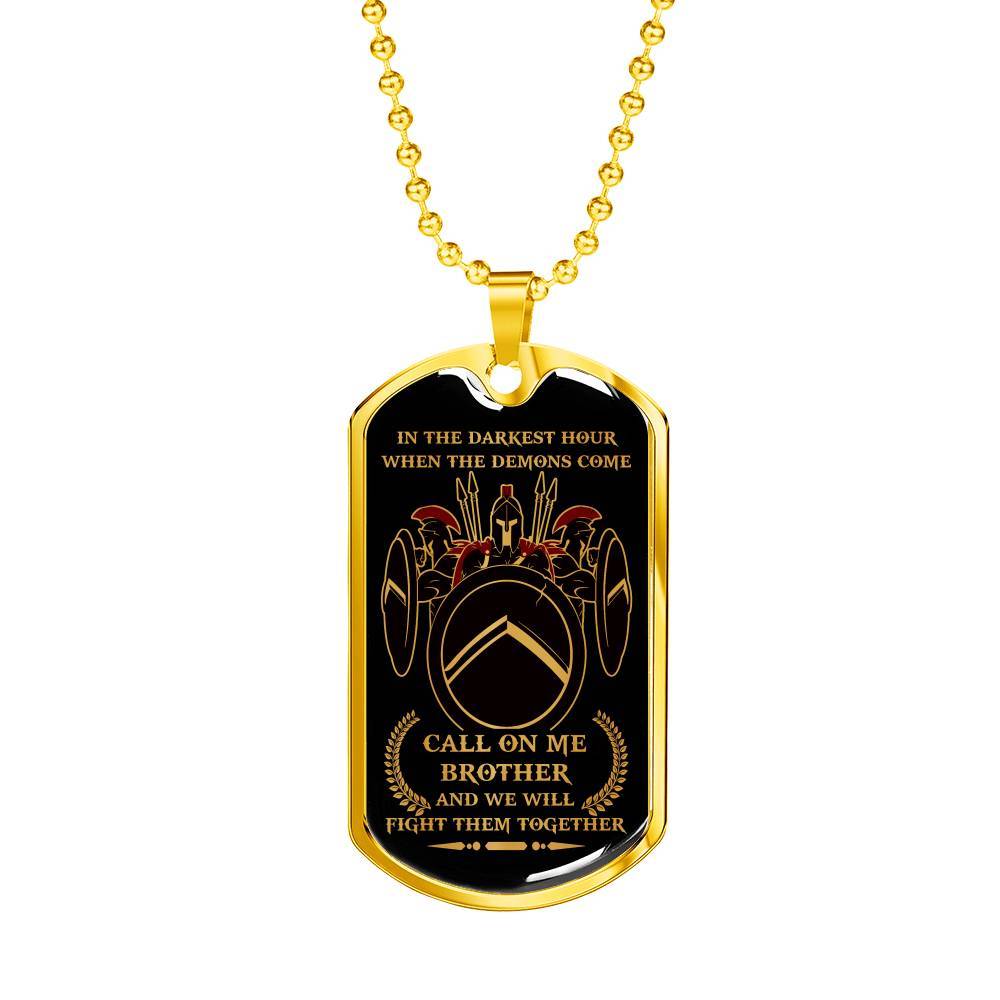 spartan military chain (gold) dog tag call on me brother