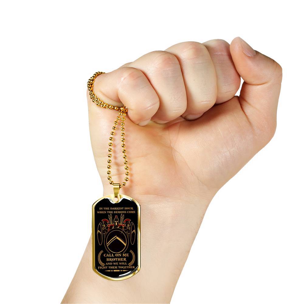 spartan military chain (gold) dog tag call on me brother