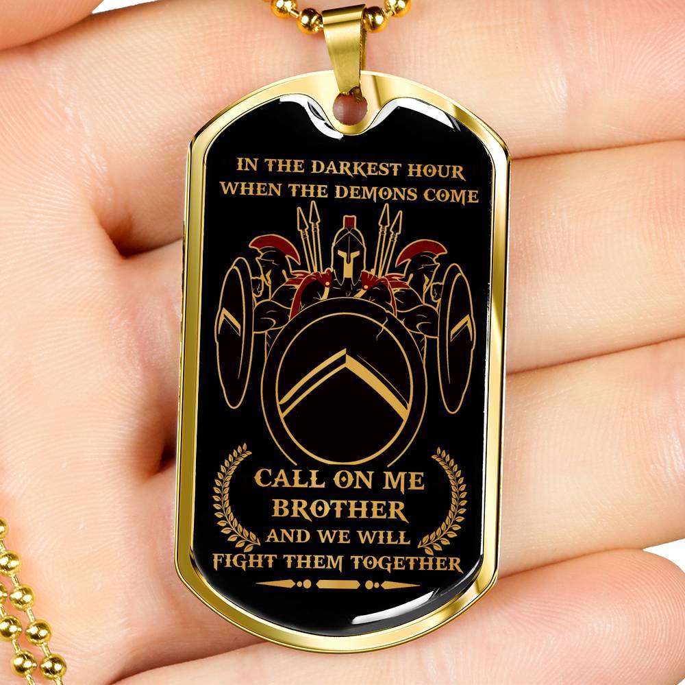 spartan military chain (gold) dog tag call on me brother