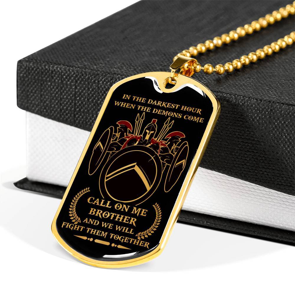 spartan military chain (gold) dog tag call on me brother