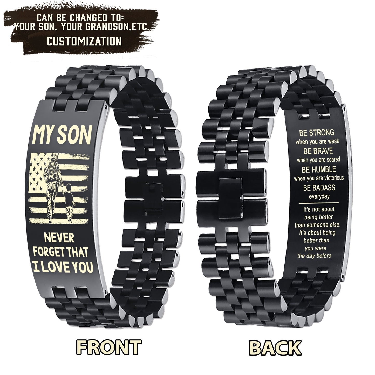 soldier engraved double sided dog tag bracelet dad to son, i hope you believe in yourself as much as i believe in you