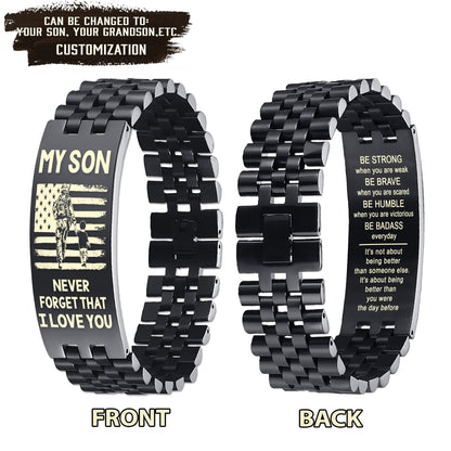 Soldier engraved double sided dog tag bracelet dad to son, I hope you believe in yourself as much as i believe in you