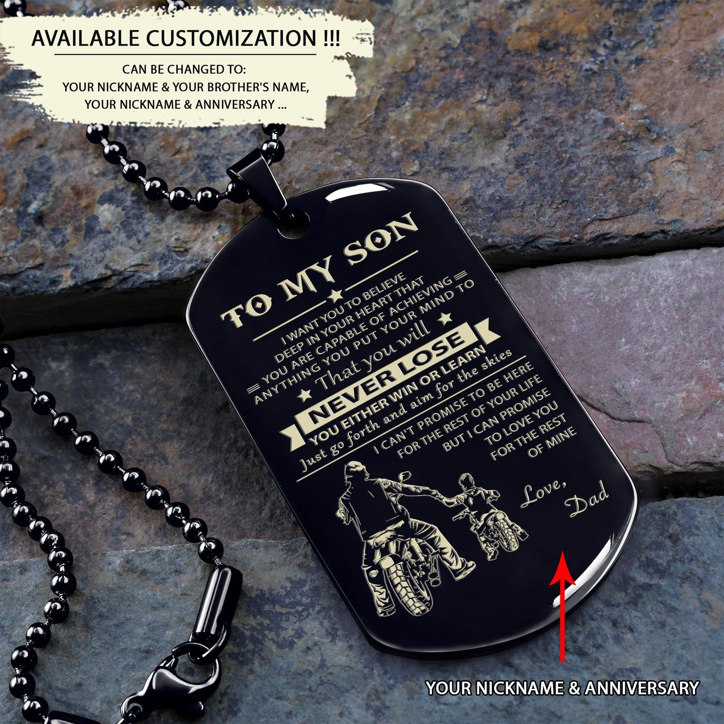 to my son-never lose - gifts from dad mom to son - engraved dog tag all style