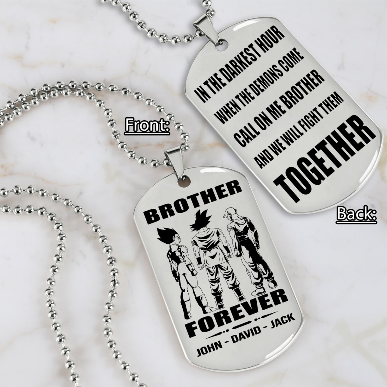 new drb call on me brother engraved double sided dog tag