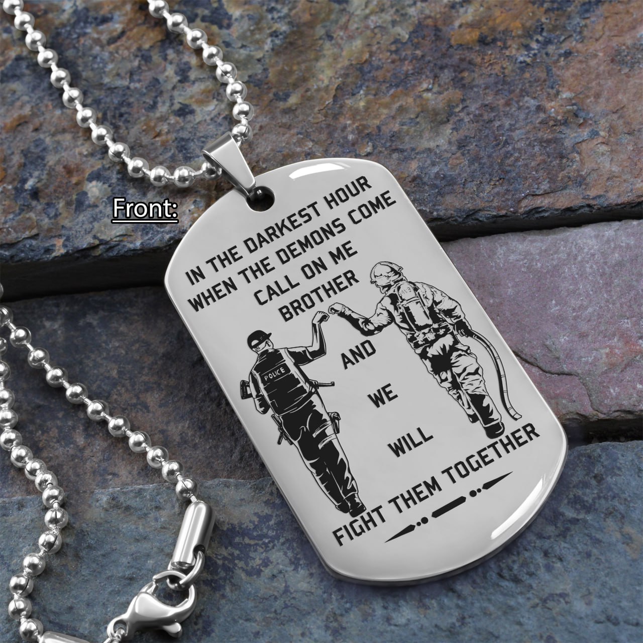 customizable one sided dog tag soldier and firefighter call on me brother gifts for brothers