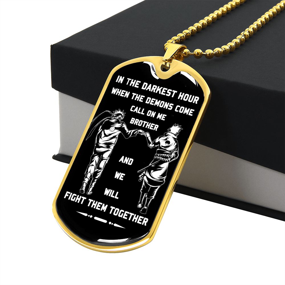 customizable samurai military chain (18k gold plated) dog tag gift from brother, in the darkest hour, when the demons come call on me brother and we will fight them together