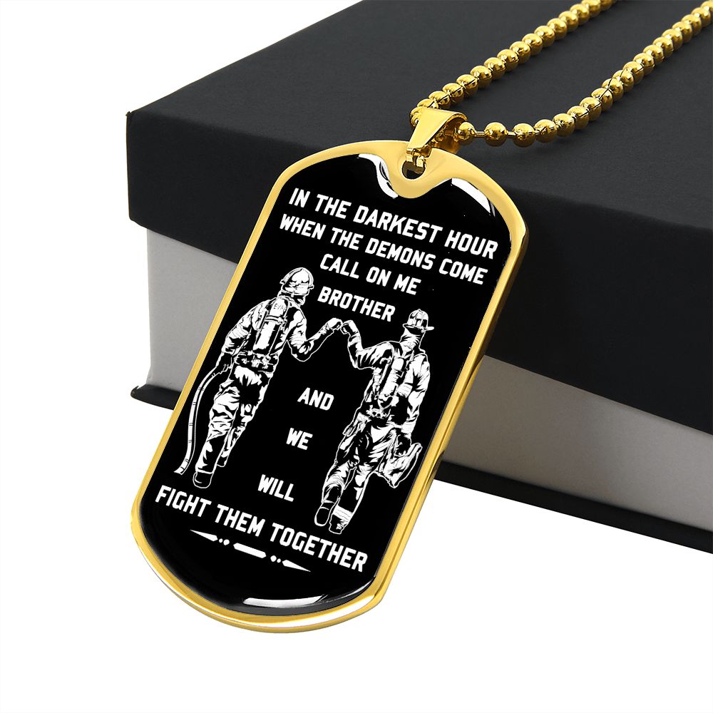 customizable samurai military chain (18k gold plated) dog tag gift from brother, in the darkest hour, when the demons come call on me brother and we will fight them together