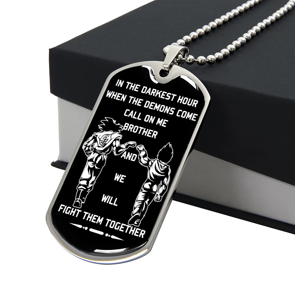 customizable samurai military chain (18k gold plated) dog tag gift from brother, in the darkest hour, when the demons come call on me brother and we will fight them together