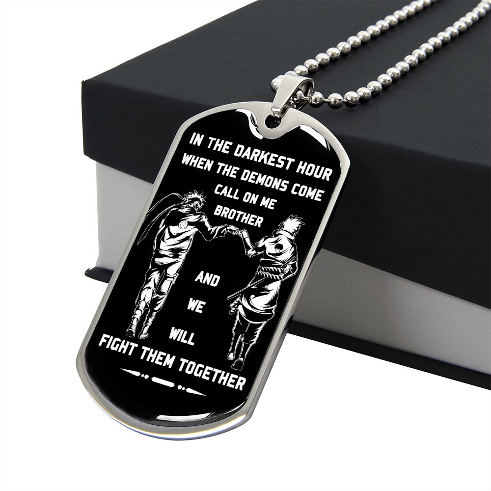 customizable samurai military chain (18k gold plated) dog tag gift from brother, in the darkest hour, when the demons come call on me brother and we will fight them together