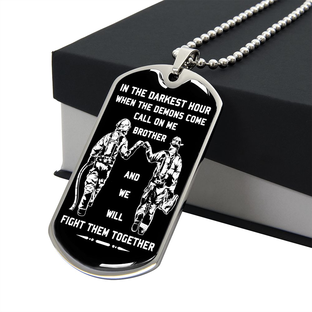 customizable samurai military chain (18k gold plated) dog tag gift from brother, in the darkest hour, when the demons come call on me brother and we will fight them together